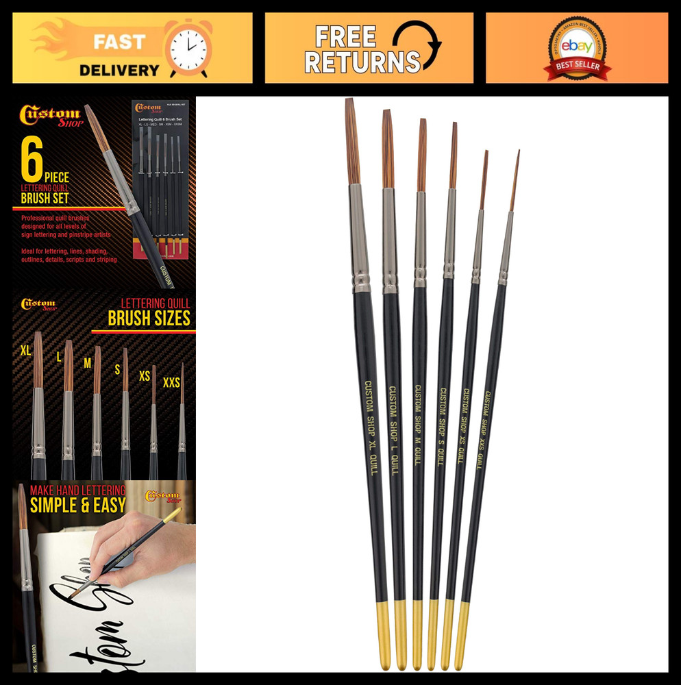 Set of 6 Lettering Quill Brushes for Sign Painting – XL, LG, MED, SM, XSM, XXSM