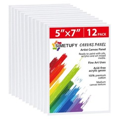 12 Pack 5×7 Inch Small Flat Canvas Boards Painting, Gesso Primed Acid-Free 100%