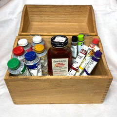 Vintage Grumbacher Oil Paint Lot of 13 w/ Wood Box Copal Medium Pretested Used
