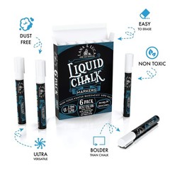 Liquid Chalk Marker Pen – White Dry Erase – 6 Count (Pack of 1),