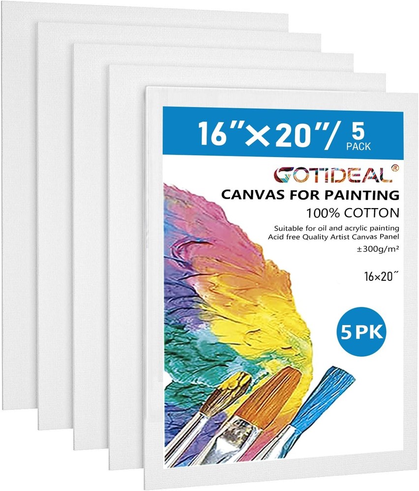 Canvases for Painting, 16×20 inch of 5 Pack, Professional Primed White Blank …