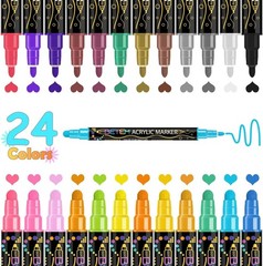 24 Colors Dual Tip Paint Pens Markers for Fabric Glass Wood Paper Canvas