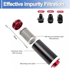Inline Fuel Filter00 Micron Universal 50MM with 6AN 8AN0AN Adapter Aluminum 1