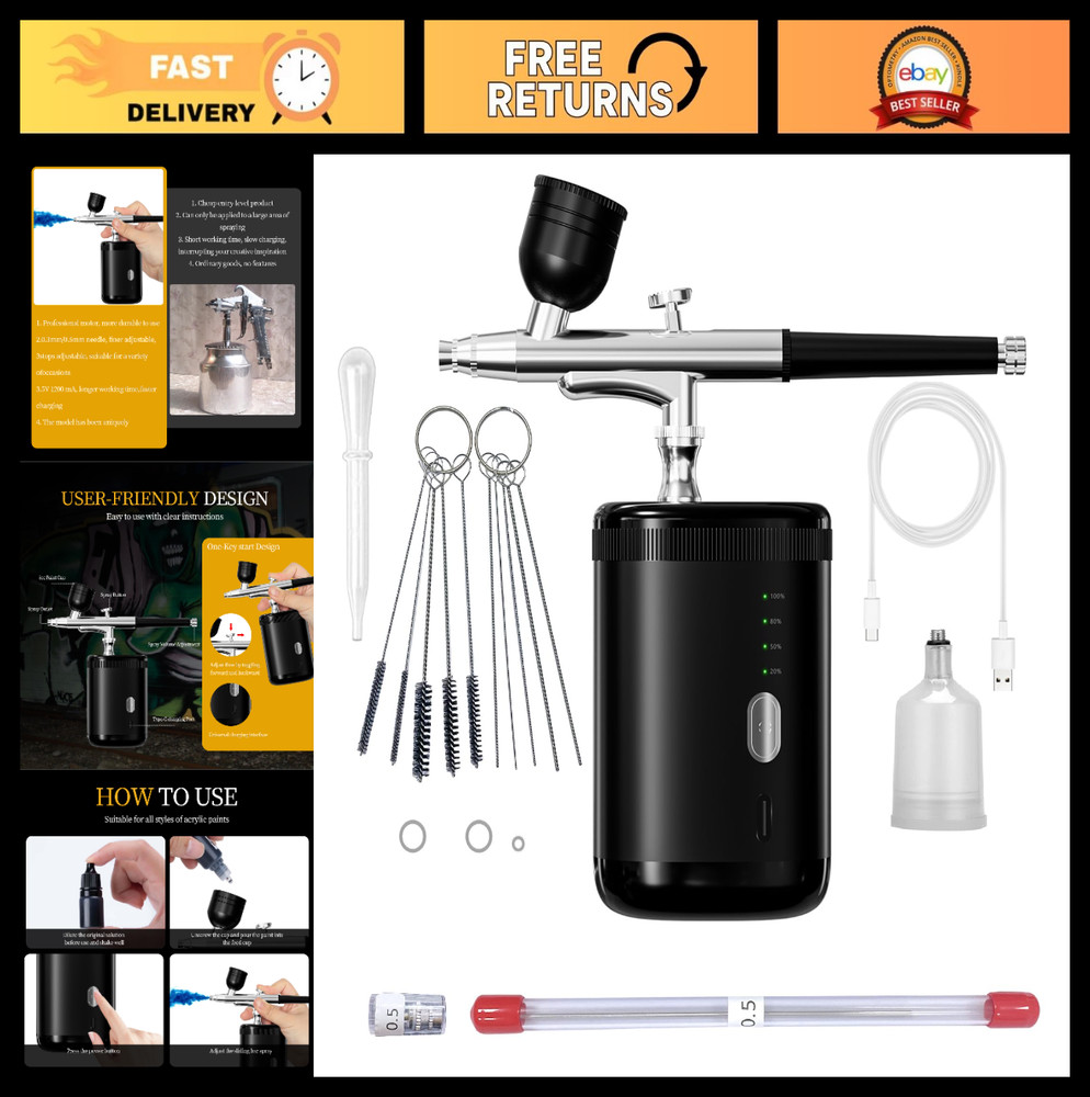 Handheld Cordless Airbrush Kit – 0.3/0.5mm Nozzle for Nail Art, Cake Decor & Mak