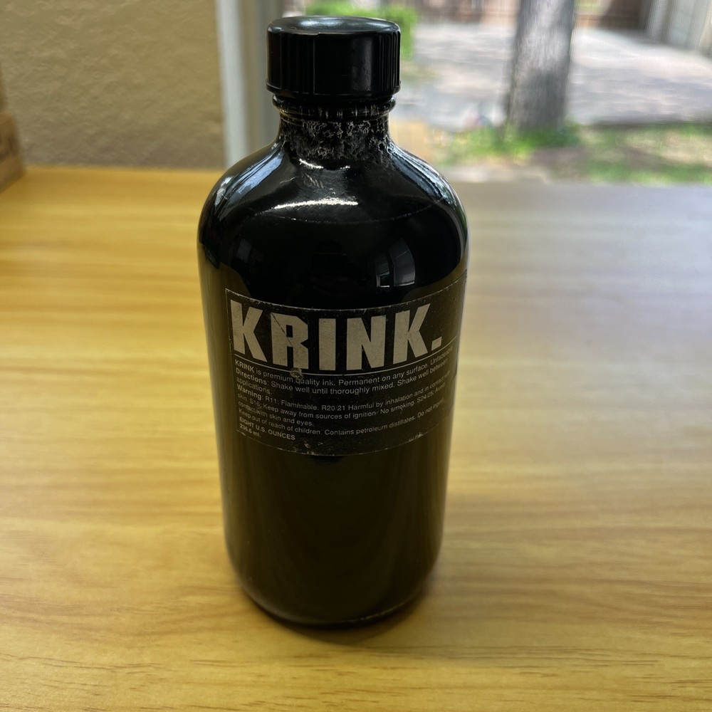 Vintage Krink Ink Refill 8oz Eight Ounce Glass Bottle Full Grafitti Art