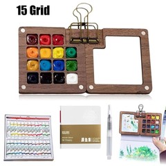 15 Grid Mini Watercolor Travel Pocket Artist Set Portable for Painters 24 Colors