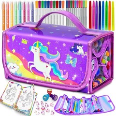 56 PCS Washable Scented Markers Set with Glitter Pencil Case, Mermaid Unicorn…