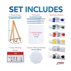 J MARK Paint Set – Mini Canvas Acrylic Painting Kit with Wood Easel… Fas