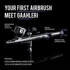 Airbrush Kit, Airbrush Gun Dual-Action Gravity 1/2 & 1/4 oz Fluid Cup, 0.35 & 0