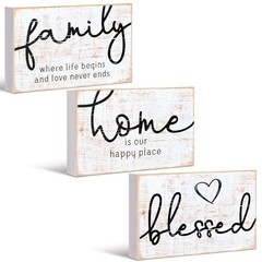 3 Pcs Family Home Blessed Rustic Wood Sign 4.25 x 2.76 x 0.59 in Retro Color