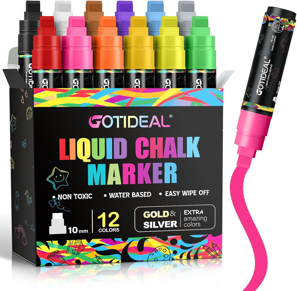 GOTIDEAL Window Markers, Jumbo Chalk Markers for Blackboard, Washable Car Marker