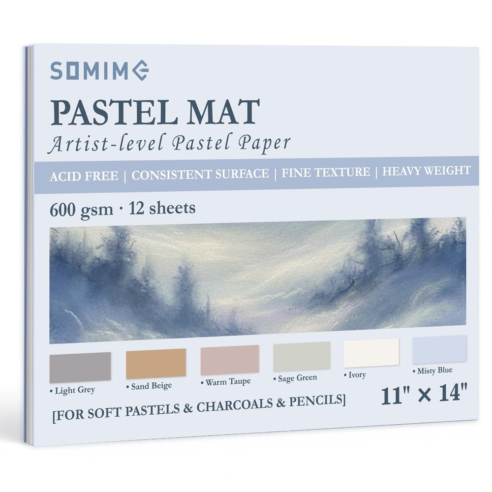 11×14 Inch Sanded Pastel Paper Pad 12 Sheets 6 Assorted Light Colors Drawing