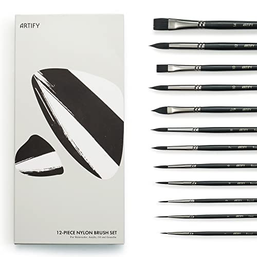ARTIFY 12 PCS Watercolor Brushes Set, Synthetic Paint Brushes for Black-new