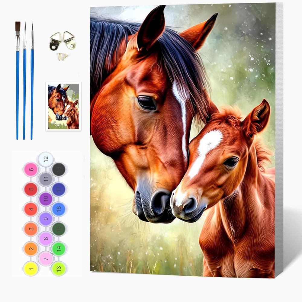 Horse Framed Paint by Number for Adults,Diy Animal Painting by Number Kits on Ca
