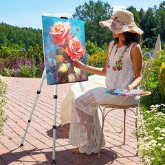 Art Easel Stand for Painting or Sign, Portable Adjustable 66 inches Silver