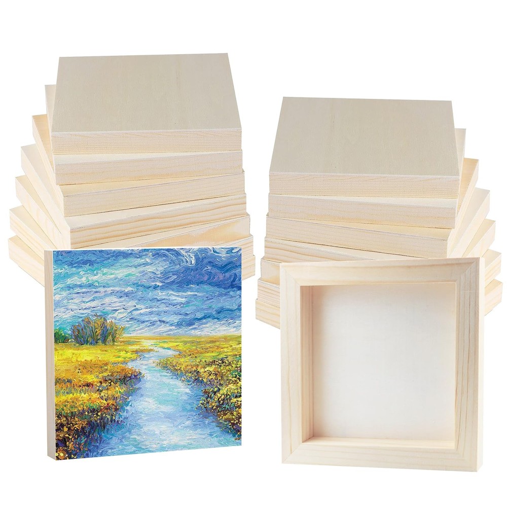 16 Pack Wooden Canvas Boards 4×4 Inch Square Painting Panels DIY Craft Set