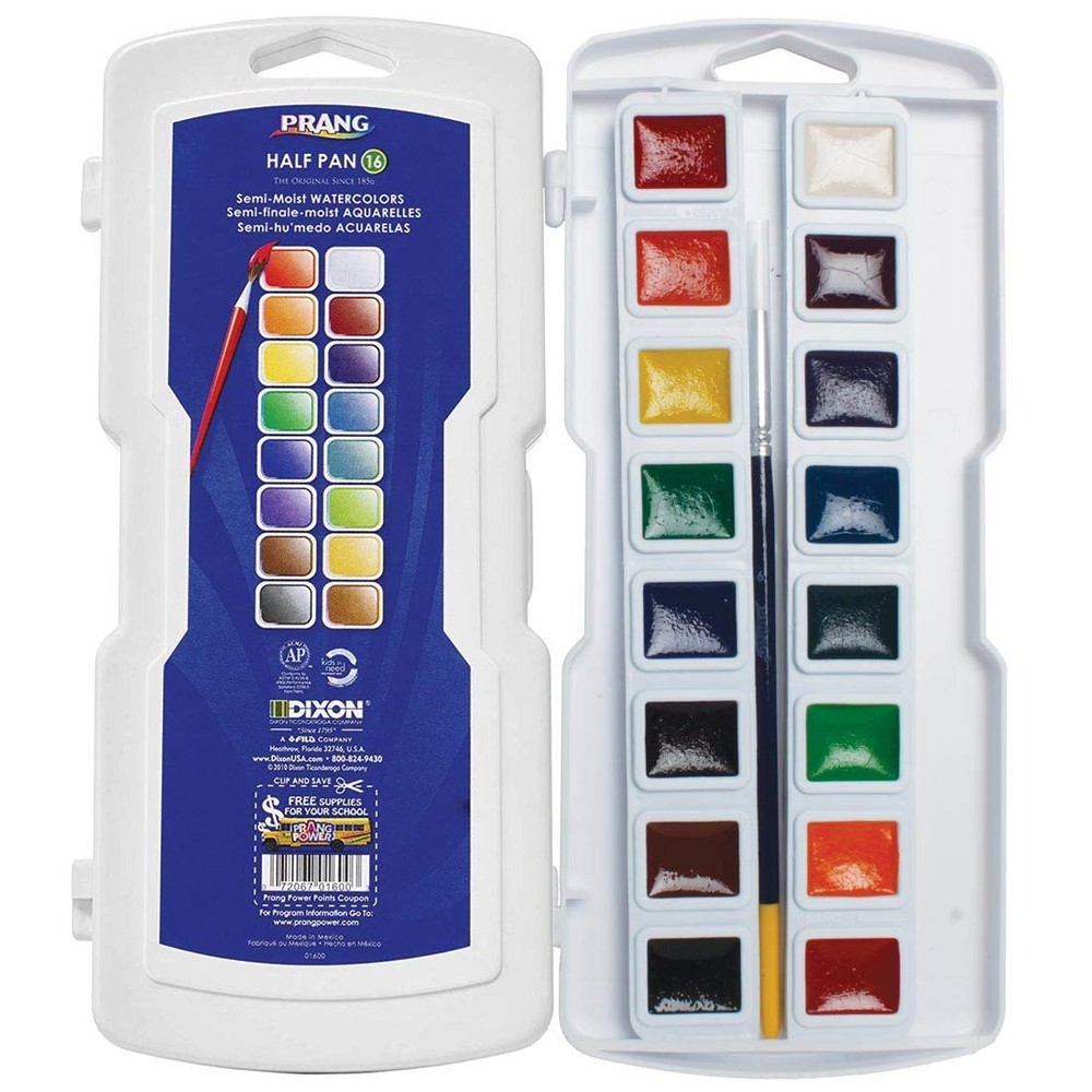 Semi-Moist Watercolors 16-Color Refillable Half Pan Paint Set with Size 6 Pai…
