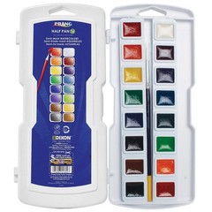 Semi-Moist Watercolors 16-Color Refillable Half Pan Paint Set with Size 6 Pai…