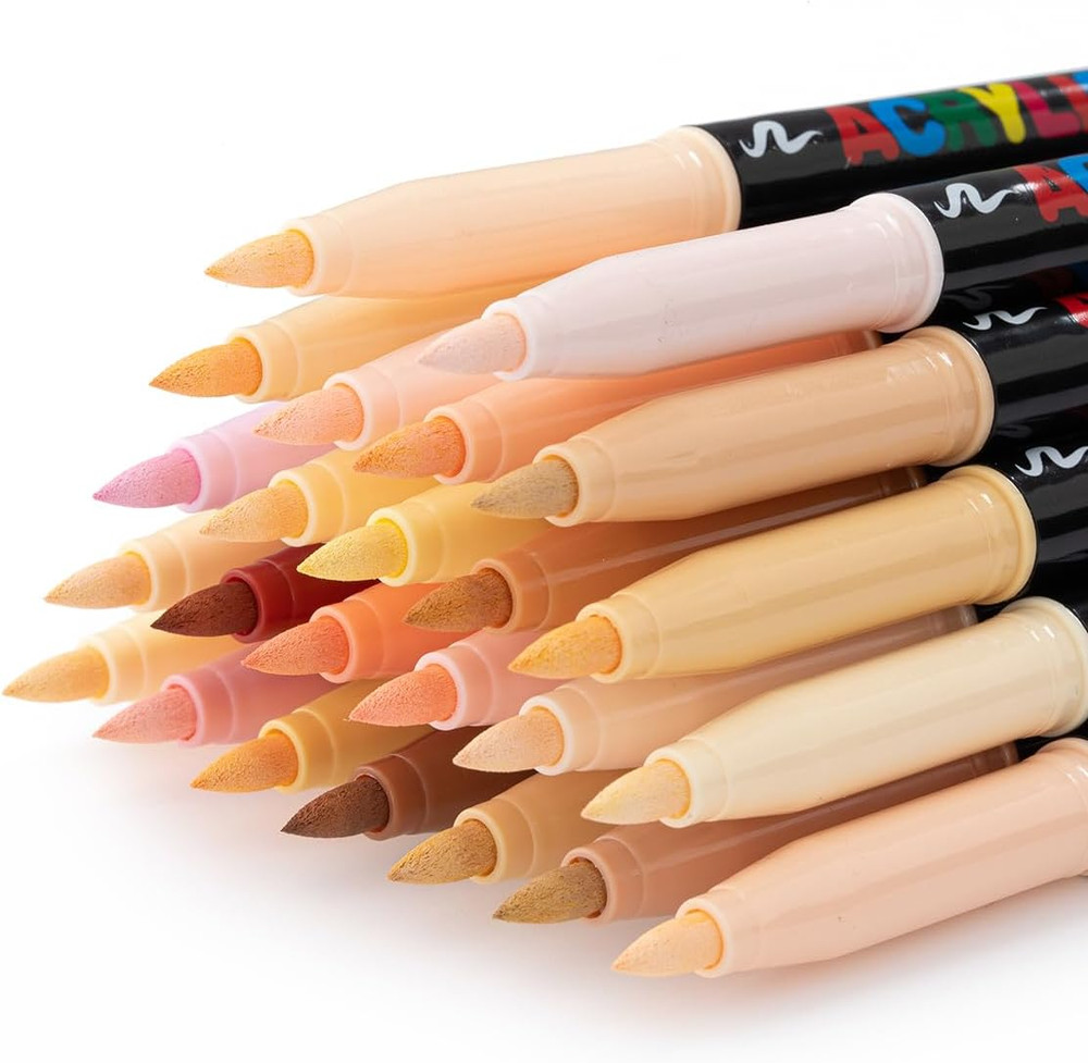24 Skin Tones Colors Art Markers, Acrylic Paint Pens with Soft Brush Tip, Quicky