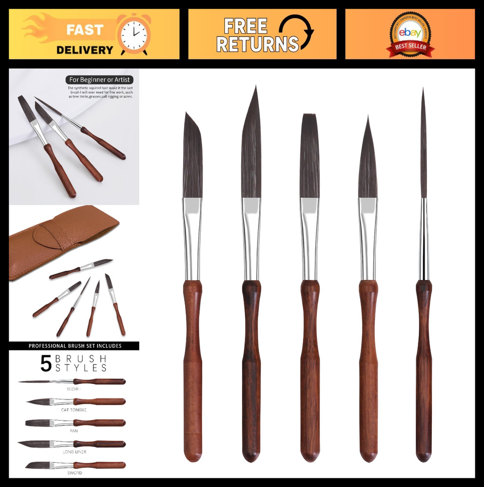 5-Piece Pinstriping Brush Set – Detail Script, Liner, Sword, Dagger, Striper – A