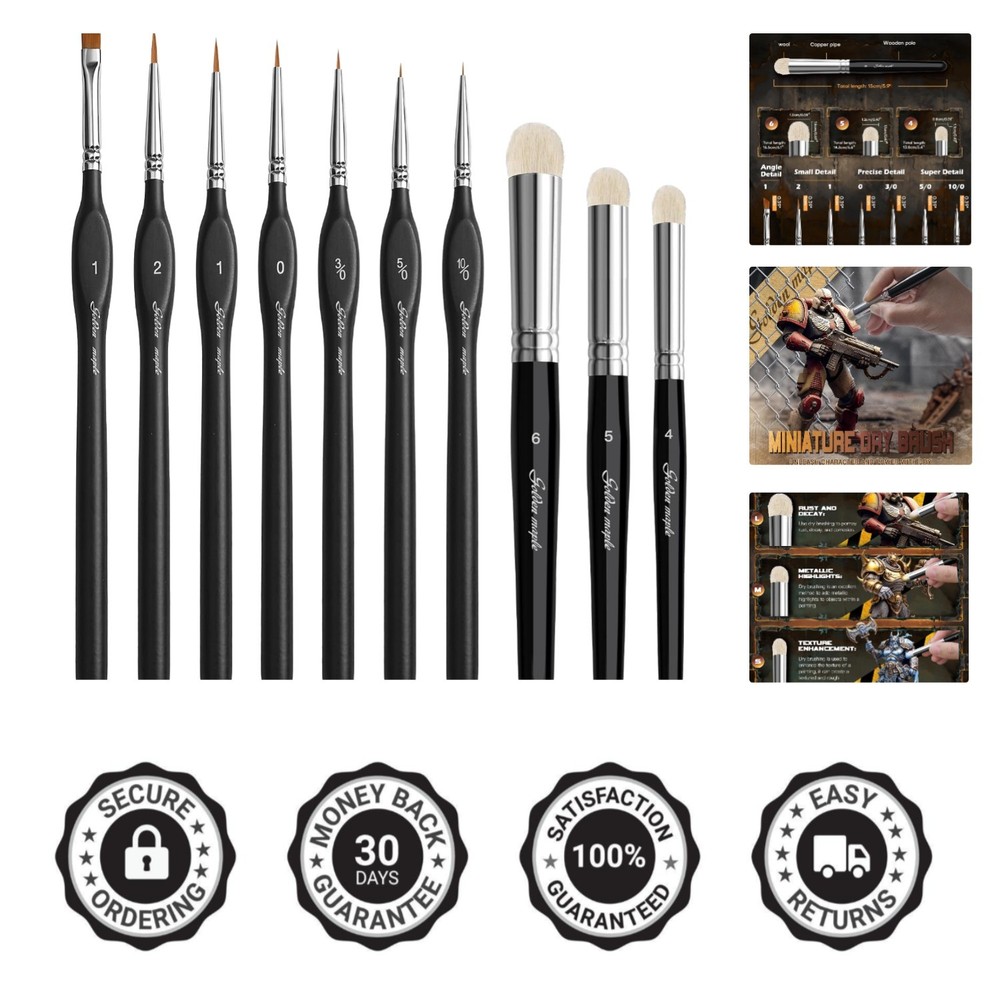 10pcs Miniature Paint Brushes Set – Fine Detail Tools for Acrylic & Watercolors