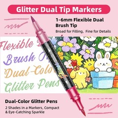 96 Colors Dual Tip Glitter Markers for Adults, 48 Pack Glitter Paint Pens wit…