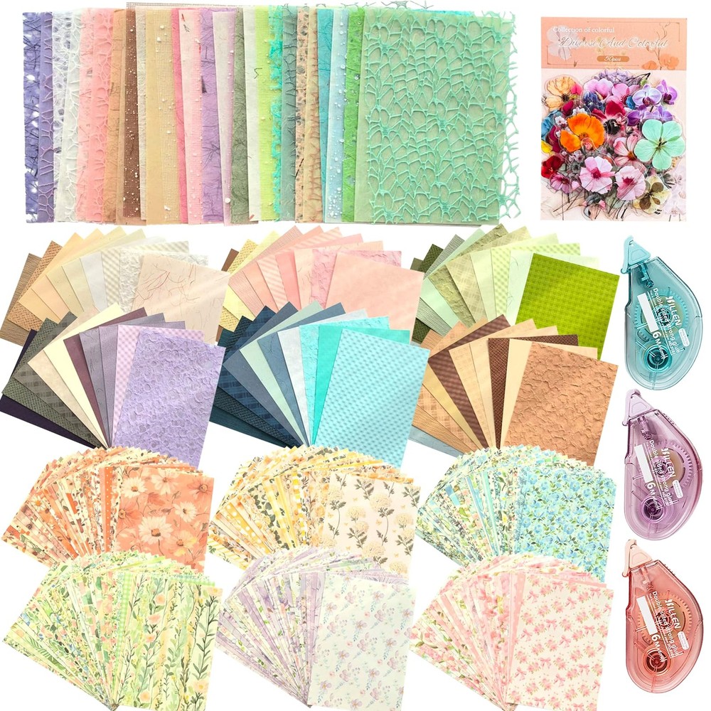 Scrapbook Supplies Kit with 246 Sheets Textured & Floral Scrapbook , 50 Pcs F…