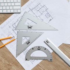 Mr. Pen- Metal Geometry Kit, 4 Pack, 45° & 30°/60° Set Squares, 6″ Silver