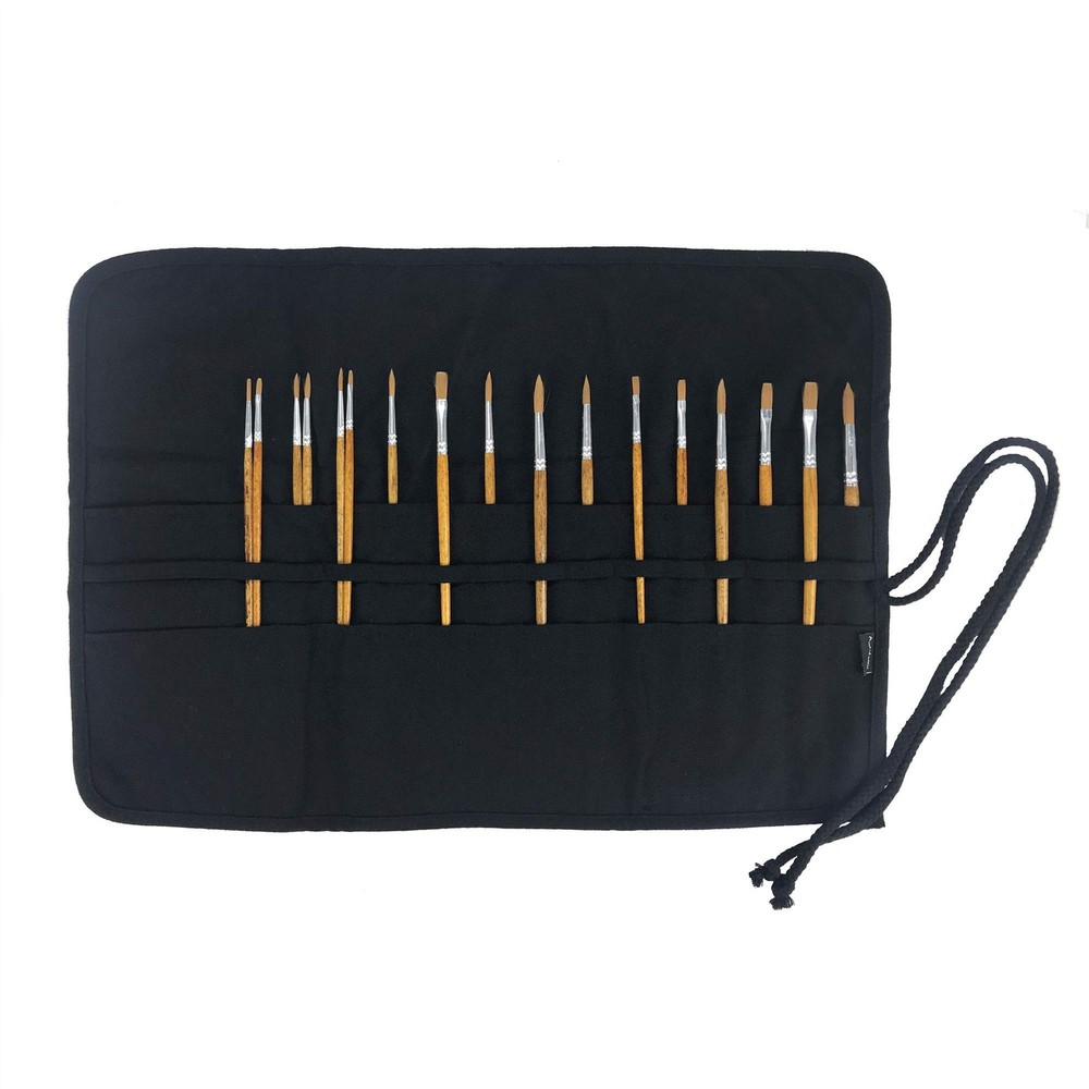 30 Pockets Artist Paint Brush Holder, Canvas Roll Up Case Bag & Storage Black