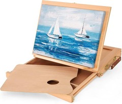 Natural Wood Tabletop Easel with Adjustable Angles and Storage for Easy Painting