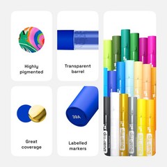 24 Dualtip Acrylic Paint Markers Medium + Fine Tip Combo 22 Bright Colors + 2 Me