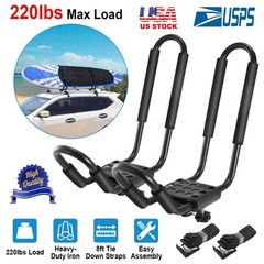 1 Pair Heavy Duty J-Bar Kayak Roof Rack 220LBS with 2 pcs Tie Straps