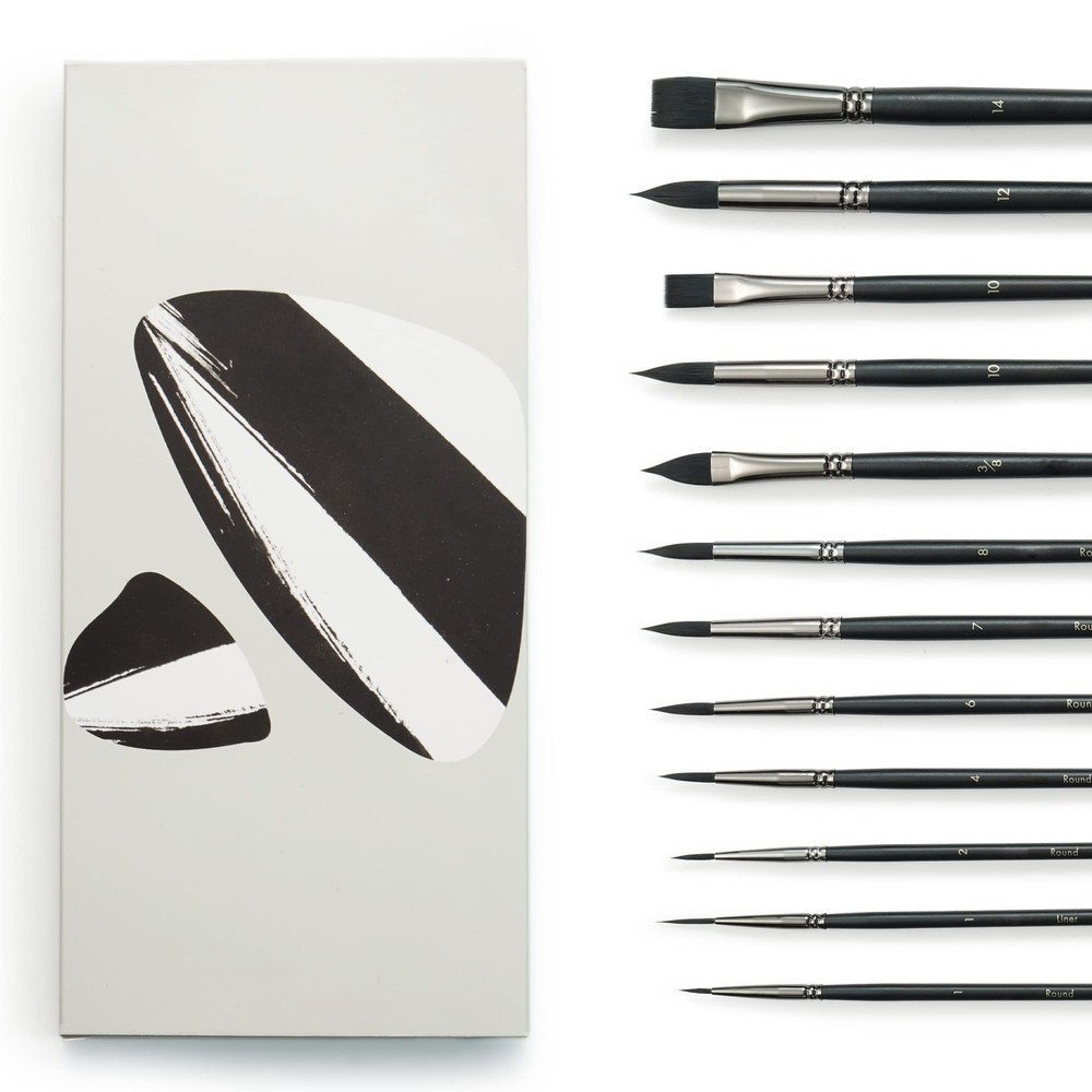 Professional Watercolor Brushes Set, 12 Pcs, Synthetic, Round Flat