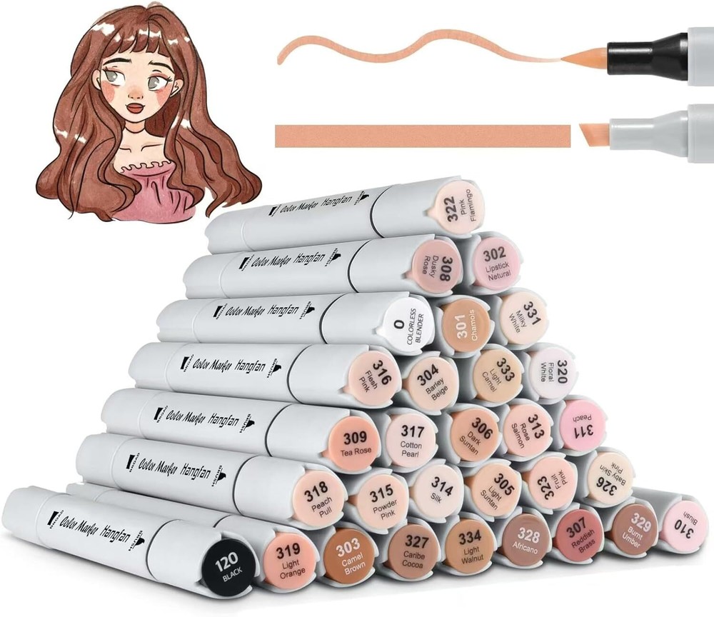 Skin Tone Markers,30 Flesh Colors Alcohol Based Art Markers Pens Set Dual Tips