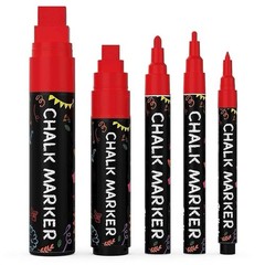 5 Red Chalkboard Chalk Markers Variety Pack – (1mm, 3mm, 6mm, 10mm, 15mm)