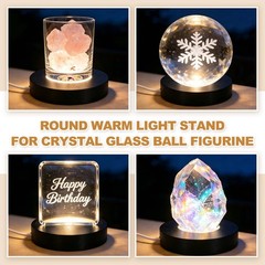 LED Light Base, 2.36″ Black Wood LED Light Stand for Crystal, 7 Color Light