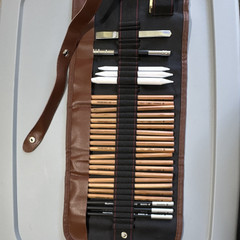 Marco 7001 Pencil Set w/ Roll-Up Case, 4B, Multicolor Natural Wood Black White