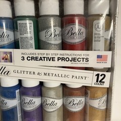 Bella Glitter Metallic Paint Lottery 12 Paints New 2fl Oz B30