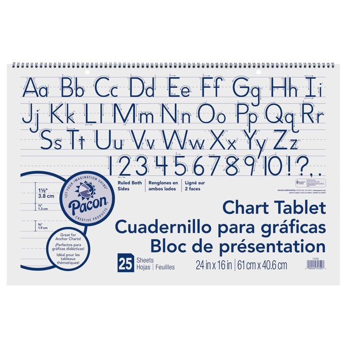 Pacon Manuscript Chart Tablet, 16 x 24 In, 1-1/2 Inch Ruled Long Way, 25 Sheets