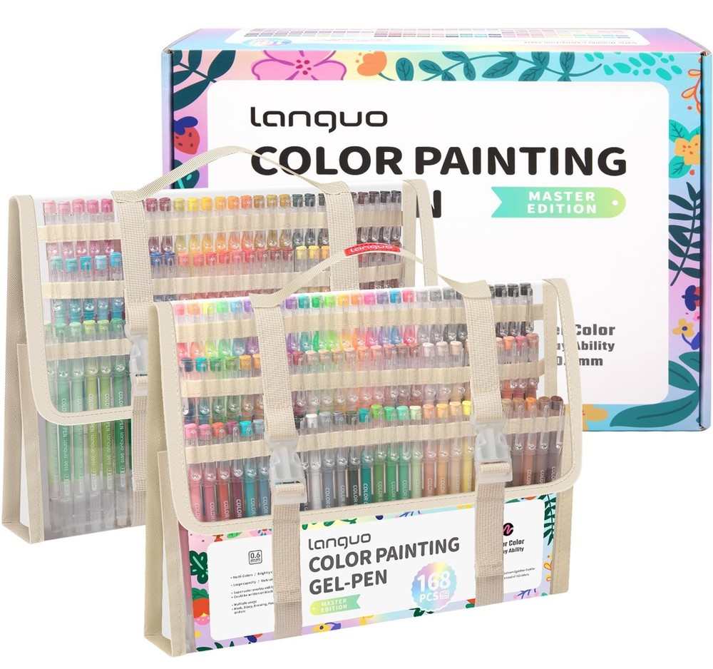 168 Pack Gel Pens for Coloring – Fine Point 0.6MM for Black & White Paper, Art &