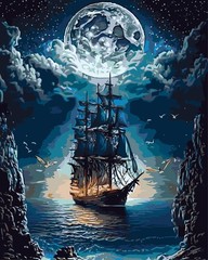 Landscape Paint by Numbers Kit for Adults Steamship DIY Canvas Art Set