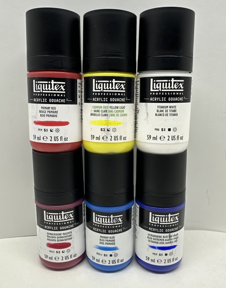 Liquitex Proffessional Acrylic Gouache Lot 2oz Red Blue White Yellow Magenta NEW