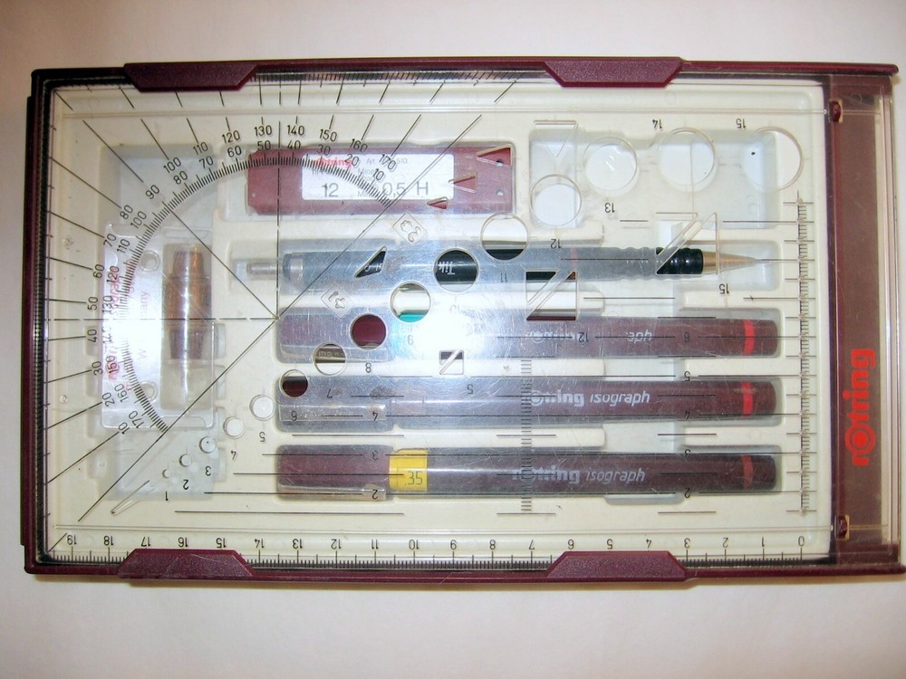 Rotring ISOGRAPH Rapidograph set 3 – 0.35 ,0.50 ,1.4 + 0.5 / Tikky 0.5. Germany