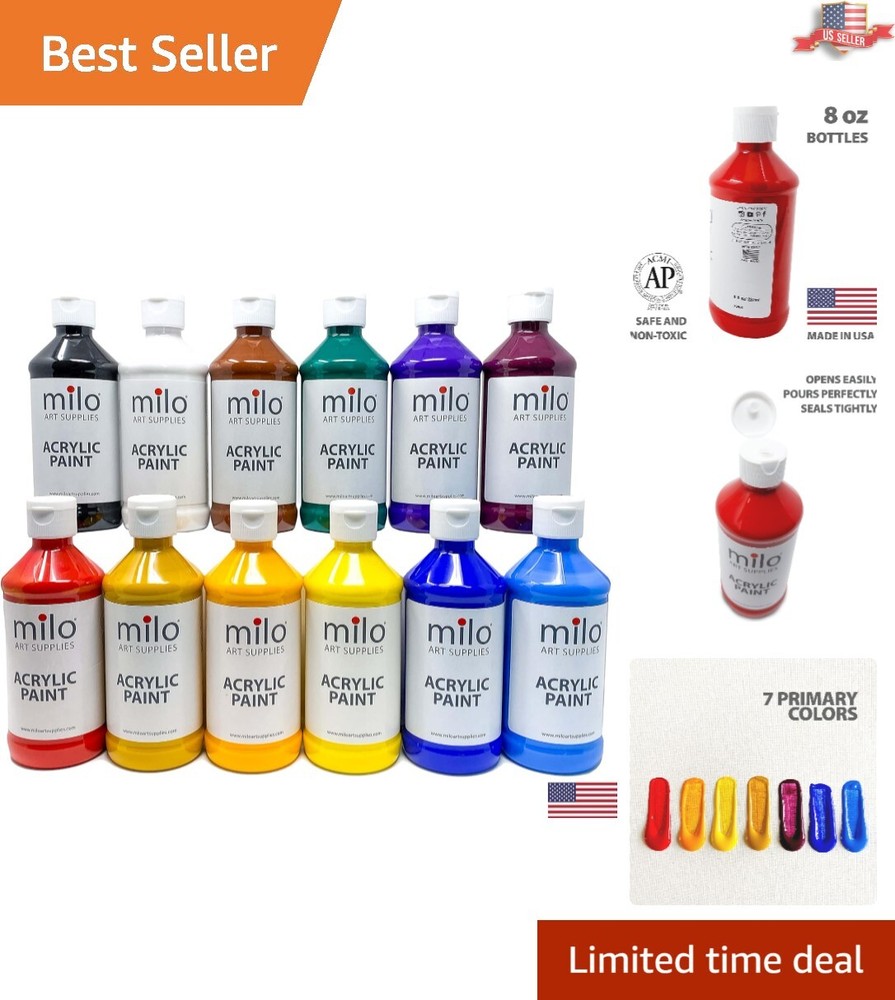 12-Color Acrylic Paint Set 8 oz Bottles | Primary Color Pack for Artists & St…