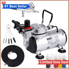 Airbrush Kit Compressor 120V 23L/Min 58PSI 47dB Double Action Gravity Feed