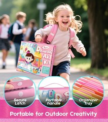 TMOL 237-Piece Kids Art Set with Double-Sided Easel, Watercolor, Oil Pink
