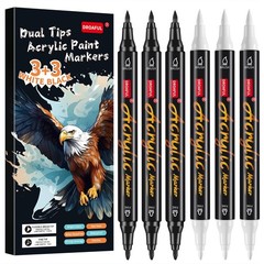 White Black Acrylic Paint Pens Markers, 6 Pc Dual Tips Waterproof Paint Marke…