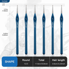 Detail Paint Brushes10/0, 6PC Extra Fine Detail Miniature Paint Brush Very Fine
