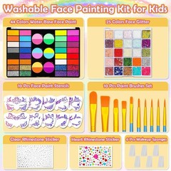 Face Painting Kit for Kids 69 Colors Washable Non-Toxic Glitter Stencils Brushes