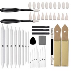 46 PCS Blending Stumps 46 Pcs Set, White, Graphite, Assorted, Grey, Charcoal